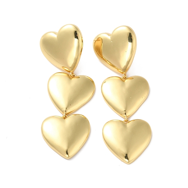 

PandaHall Long-Lasting Plated Brass Triple Heart Long Dangle Stud Earrings for Women, Cadmium Free & Lead Free, Real 18K Gold Plated...