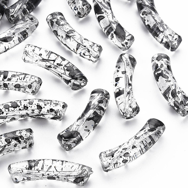 

PandaHall Transparent Spray Painted Acrylic Beads, Curved Tube with Black Spots, Clear, 32x10x8mm, Hole: 1.8mm, about 330pcs/500g Acrylic...