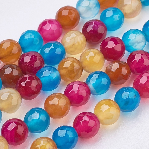 

PandaHall Natural Agate Beads Strands, Faceted, Dyed, Round, Mixed Color, 6mm, Hole: 1mm, about 62pcs/strand, 15 inch Multi-Color Agate..., Multicolor