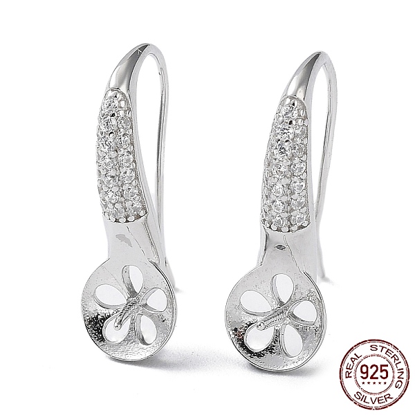 

PandaHall Rhodium Plated 925 Sterling Silver with Clear Cubic Zirconia Earring Hooks, for Half Drilled Pearl Beads, Flat Round, Real...