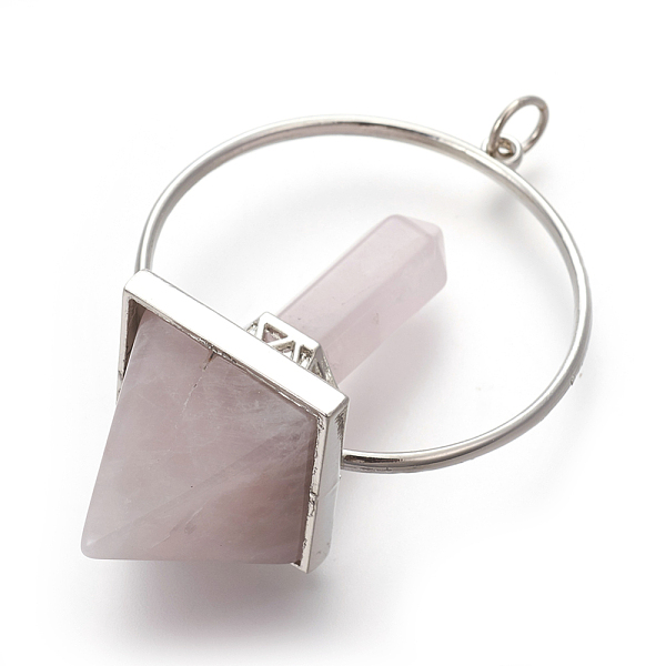 

PandaHall Natural Rose Quartz Big Pendants, with Platinum Tone Brass Findings, Pyramid, 62~63x4.1x2mm, Hole: 5mm Rose Quartz Pyramid