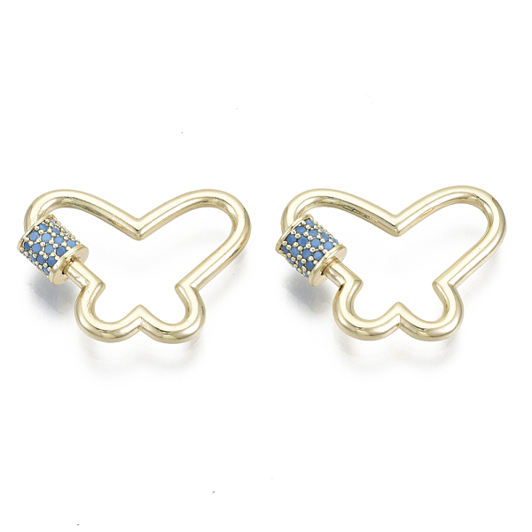 

PandaHall Brass Micro Pave Cubic Zirconia Screw Carabiner Lock Charms, for Necklaces Making, Butterfly, Nickel Free, Real 18K Gold Plated..., Blue