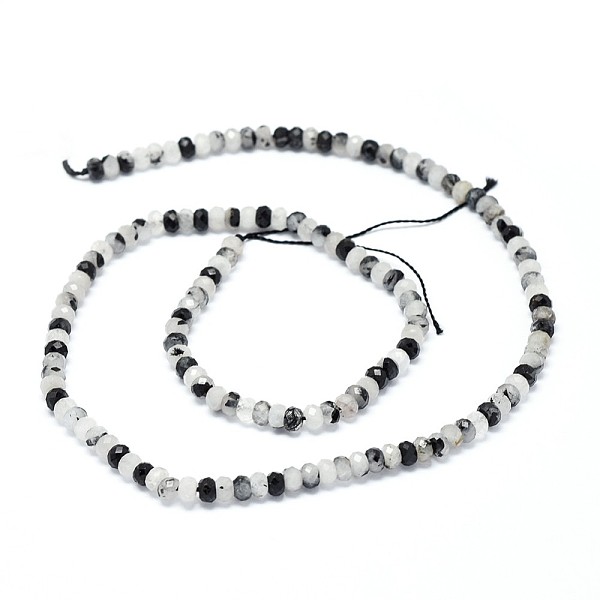 PandaHall Natural Tourmalinated Quartz/Black Rutilated Quartz Beads Strands, Faceted, Rondelle, 3.5~4x2~2.5mm, Hole: 0.7mm, about...