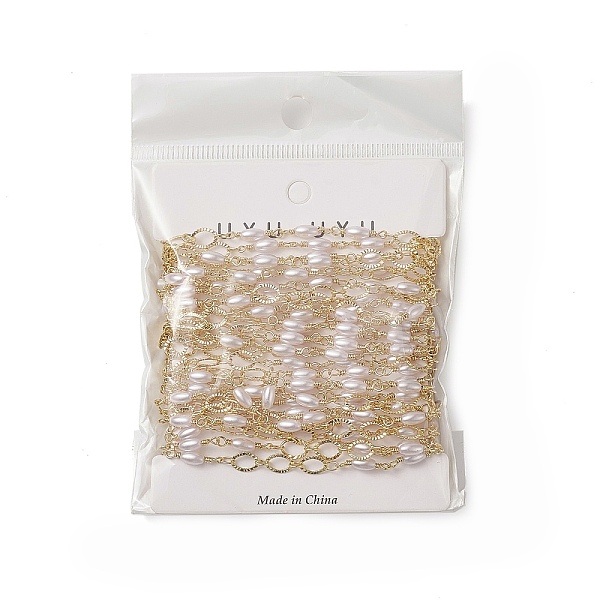 

PandaHall Rack Plating Brass Oval Link Chains, with Plastic Pearl Oval Beaded, Unwelded, with Card Paper, Golden, 14.5~15x3x3mm, 7x5x0.5mm..., White