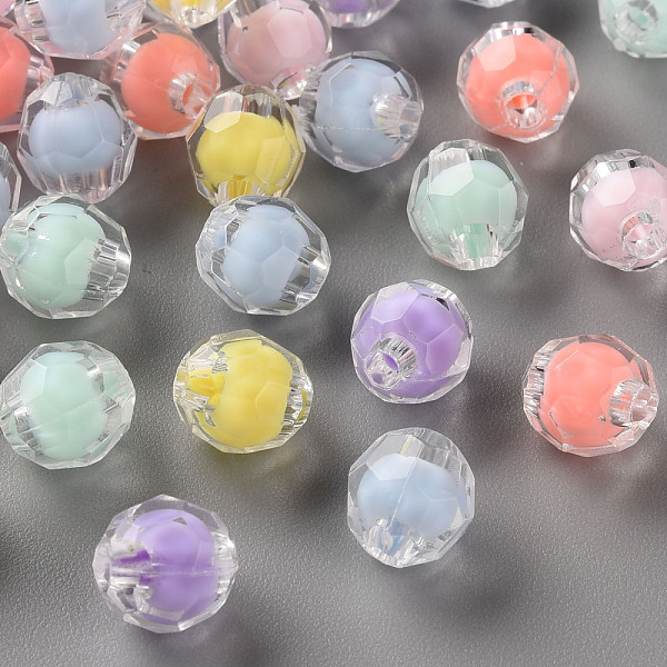 

PandaHall Transparent Acrylic Beads, Bead in Bead, Faceted, Round, Mixed Color, 8x7.5mm, Hole: 2mm, about 2000pcs/500g Acrylic Round..., Multicolor