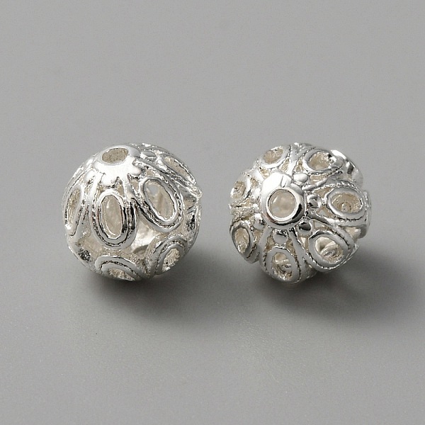 

PandaHall Brass Beads, Hollow, Round, Silver, 7.5x7.5mm, Hole: 1.2mm Brass Round