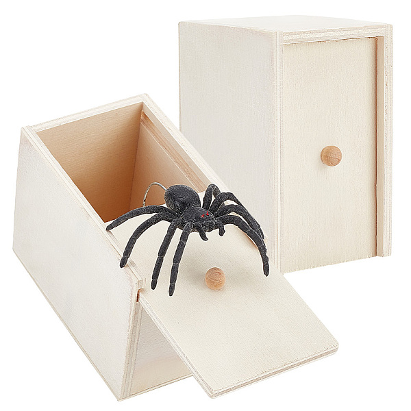 Spider Prank Box, Wooden Fun Surprise Happy Box, Gags Practical Joke Scare Toys Novelty Halloween Gifts for Friends, BurlyWood, 92x58x64mm