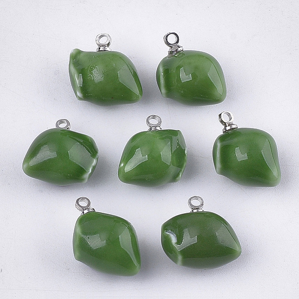 

PandaHall Handmade Porcelain Charms, Bright Glazed Porcelain, with Brass Findings, Platinum, Green, 13~14x11~12x9.5~11mm, Hole: 1.5mm...