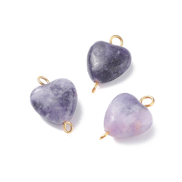 

PandaHall Natural Lepidolite/Purple Mica Stone Connector Charms, with Golden Tone Brass Loops, Heart, 18.5x12x5~6mm, Hole: 1.5~2mm...