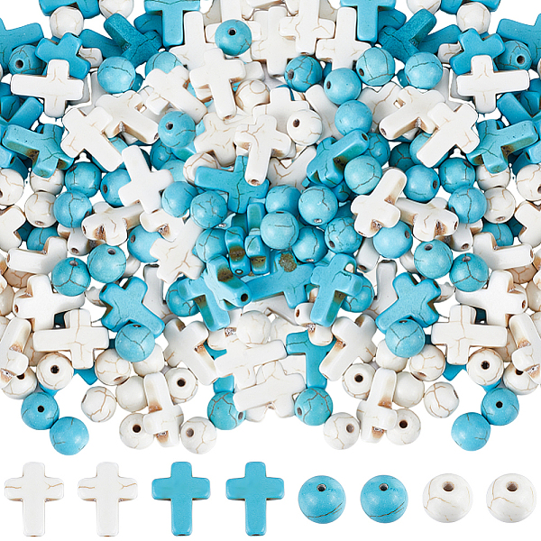 

PandaHall SUNNYCLUE 200Pcs 4 Styles DIY Beads Kits, Including Synthetic Turquoise & Magnesite Beads, Cross & Round, Mixed Dyed and Undyed...