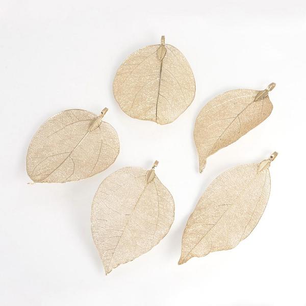 

PandaHall Electroplated Natural Leaf Big Pendants, with Iron Findings, Light Gold Plated, 55~85x25~40x1mm, Hole: 3x6mm Iron Leaf