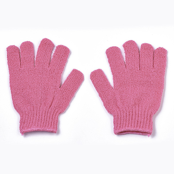 PandaHall Nylon Scrub Gloves, Exfoliating Gloves, for Shower, Spa and Body Scrubs, Hot Pink, 185x150mm Nylon Others