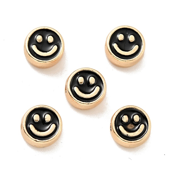 

PandaHall Alloy Enamel Beads, Golden, Flat Round with Smiling Face, Black, 8x4mm, Hole: 1.6mm Alloy+Enamel Flat Round Black