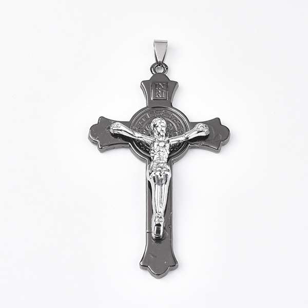 

PandaHall Alloy Big Pendants, Crucifix Cross, For Easter, Gunmetal & Platinum, 75.5x45x10mm, Hole: 8~10x3~4mm Alloy Cross