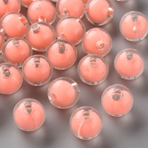 

PandaHall Transparent Acrylic Beads, Bead in Bead, Round, Salmon, 11.5x11mm, Hole: 2mm, about 520pcs/500g Acrylic Round Red