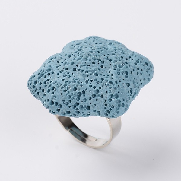 

PandaHall Adjustable Nuggets Lava Rock Gemstone Finger Rings, with Platinum Plated Brass Findings, Sky Blue, 18mm Lava Rock