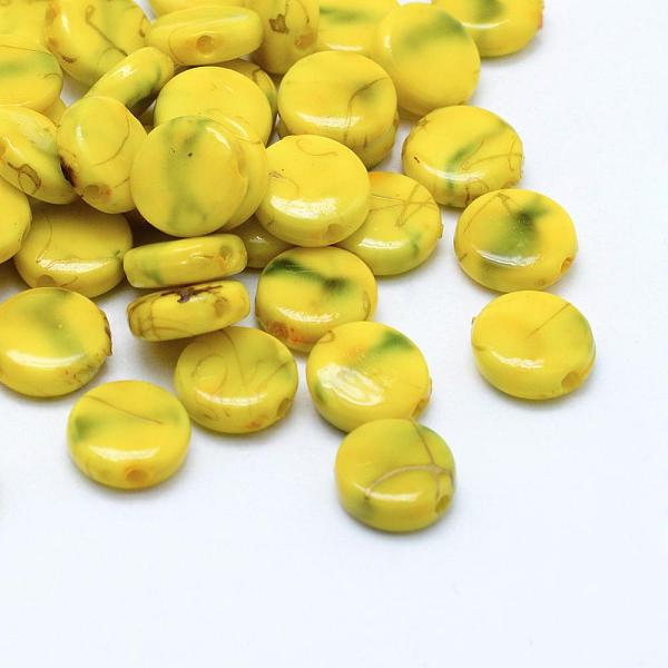 

PandaHall Drawbench Acrylic Beads, Spray Painted, Flat Round, Yellow, 9x3.5mm, Hole: 1mm, about 2500pcs/500g Acrylic Flat Round Yellow