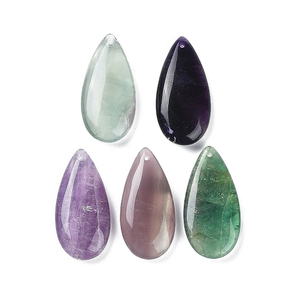 

PandaHall Natural Fluorite Pendants, Teardrop Charms, 40x20x8mm, Hole: 1.2mm Fluorite Teardrop