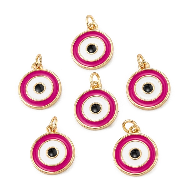 

PandaHall Brass Enamel Pendants, Long-Lasting Plated, Real 18K Gold Plated, Flat Round with Eye, Fuchsia, 14x11.5x1.5mm, Hole: 2.6mm..., Pink
