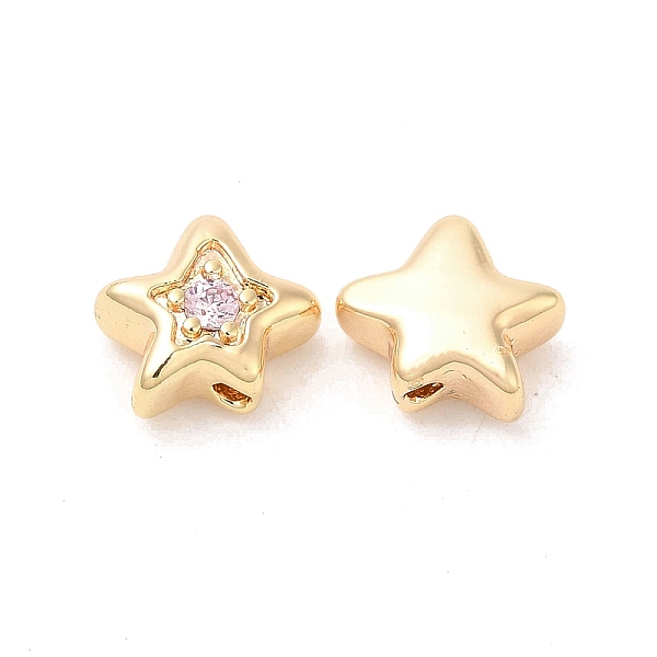 

PandaHall Brass Cubic Zirconia Beads, Star, Real 18K Gold Plated, Pink, 7x8x4mm, Hole: 1mm Brass+Cubic Zirconia Star Pink