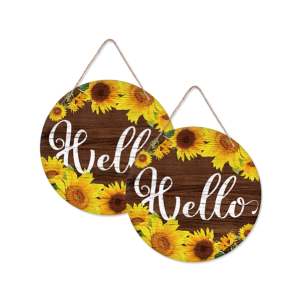 

PandaHall Wooden Hanging Plate, Decoration Accessories, Flat Round with Word, Gold, 300x5mm Wood Word Gold