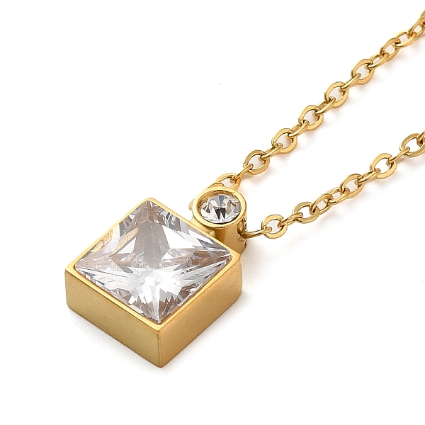 

PandaHall Square Vacuum Plating 304 Stainless Steel Pendant Necklaces, with Glass, Golden, 16.61 inch(42.2cm) 304 Stainless Steel Square..., Clear
