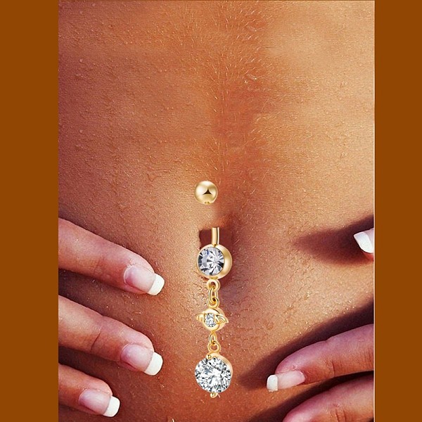 

PandaHall Brass Cubic Zirconia Navel Ring, Belly Rings, with 304 Stainless Steel Bar, Cadmium Free & Lead Free, Real 18K Gold Plated, Flat..., Clear