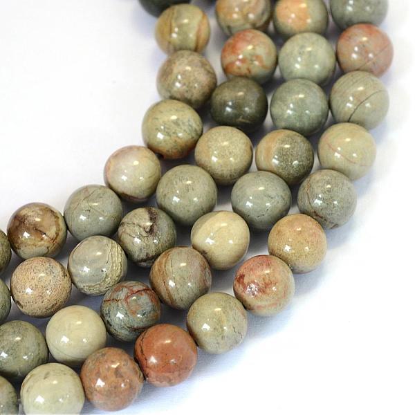 

PandaHall Natural Silver Leaf Jasper Round Bead Strands, 8~8.5mm, Hole: 1mm, about 47pcs/strand, 15.5 inch Silver Leaf Jasper Round
