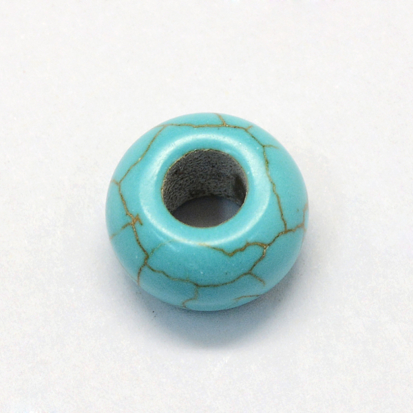 

PandaHall Synthetic Turquoise European Beads, Large Hole Beads, Dyed, Rondelle, Turquoise, 13~14x8~8.5mm, Hole: 5~6mm Synthetic Turquoise..., Green