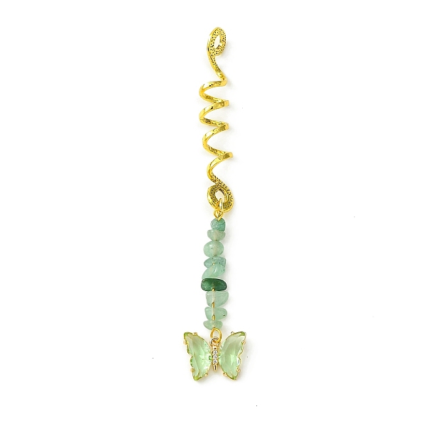 

PandaHall Alloy Dreadlocks Beads, Butterfly Glass and Natural Green Aventurine Chips Braiding Hair Pendants Decoration Clips, for Hair..., Blue