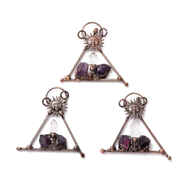 

PandaHall Natural Quartz Crystal and Amethyst Big Pendants, with Tin Findings, Lead & Nickel & Cadmium Free, Triangle, Red Copper...