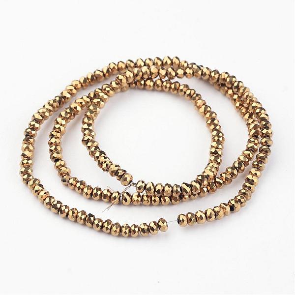 

PandaHall Electroplate Glass Bead Strands, Faceted, Rondelle, Golden Plated, 3x2mm, Hole: 1mm, about 145~150pcs/strand, 34~35cm Glass...