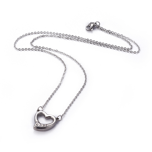 

PandaHall 304 Stainless Steel Pendant Necklaces, with Rhinestone and Cable Chains, Heart, Stainless Steel Color, 18.11 inch(46cm), Pendant..., Clear