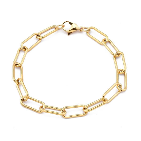 

PandaHall 304 Stainless Steel Paperclip Chains, Drawn Elongated Cable Chains Bracelets, with Lobster Clasps, Golden, 8-1/2 inch(21.5cm) 304...