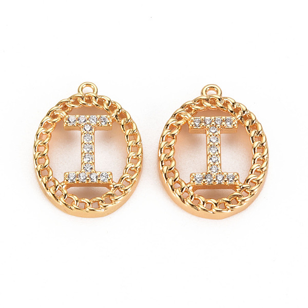 

PandaHall Brass Micro Pave Clear Cubic Zirconia Pendants, Nickel Free, Real 18K Gold Plated, Oval with Word, Letter.I, 17x13x3mm, Hole: 1mm...