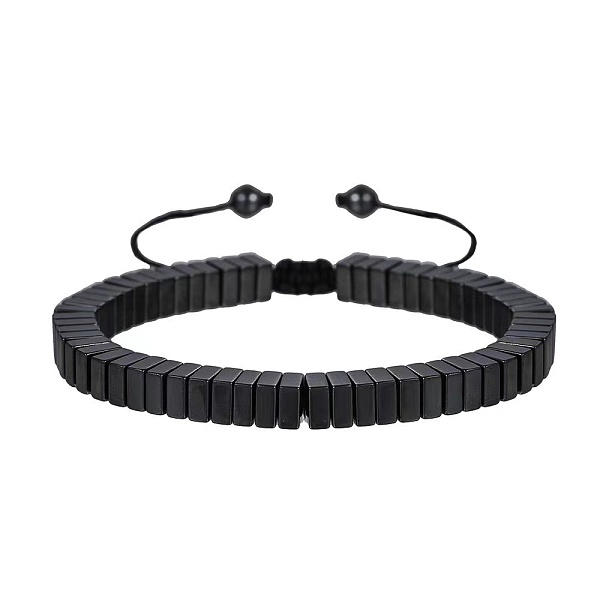 

PandaHall Synthetic Hematite Braided Bead Braeclet, Square Hematite Square