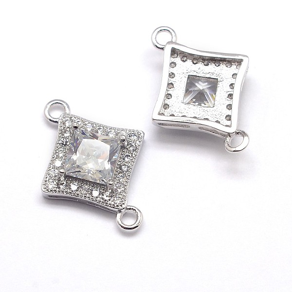 

PandaHall CZ Brass Micro Pave Cubic Zirconia Links, Clear, Cadmium Free & Nickel Free & Lead Free, Rhombus, Real Platinum Plated, 15x20x5mm...