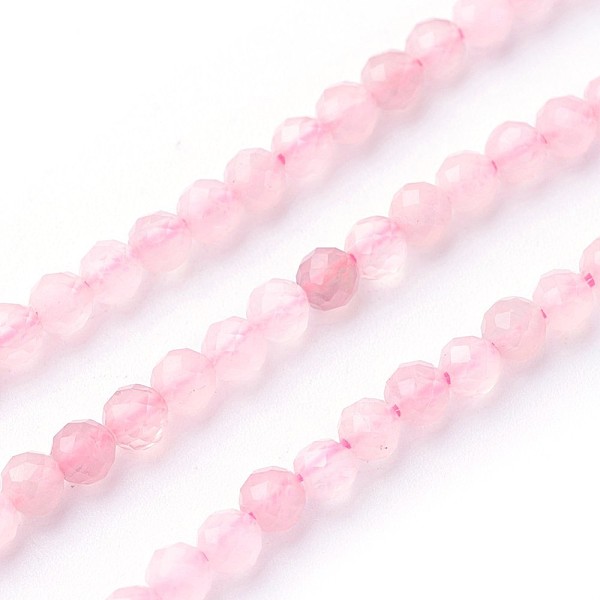 

PandaHall Natural Rose Quartz Beads Strands, Faceted, Round, 2~2.5mm, Hole: 0.5mm, about 180~200pcs/strand, 14.5~16.1 inch(37~41cm) Rose..., Pink
