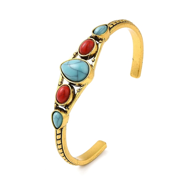 

PandaHall Tibetan Style Alloy Cuff Bangles, Bohemian Style Bangle for Women, with Synthetic Turquoise, Teardrop, Antique Golden, 1/4~5/8...