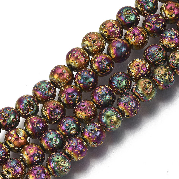 Brins de perles de pierre de lave naturelle galvanisées