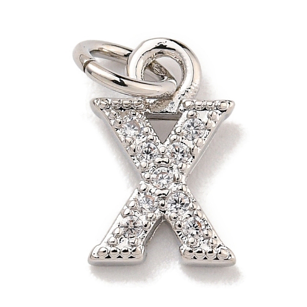 

PandaHall Initial Letter Brass with Cubic Zirconia Charms, Platinum, Long-Lasting Plated, Lead Free & Cadmium Free, Letter X, 10.5x7x1.5mm..., Clear