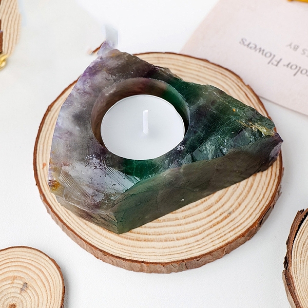 

PandaHall Natural Fluorite Candle Holders, Reiki Energy Stone Candlestick, 9~10cm Fluorite Nuggets