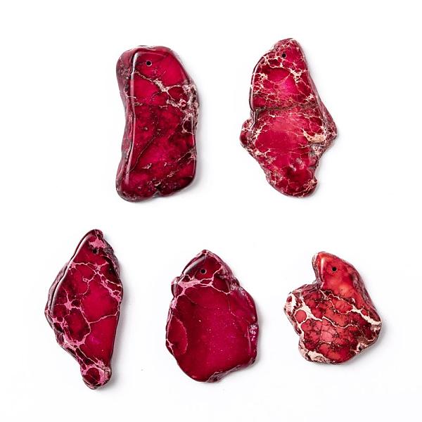 

PandaHall Natural Regalite/Imperial Jasper/Sea Sediment Jasper Pendants, Nuggets, Dyed, Dark Red, 34~52x20~33x5~5.5mm, Hole: 1.2mm Imperial...