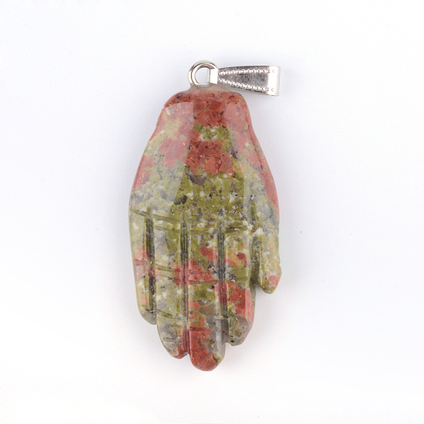

PandaHall Palm Natural & Synthetic Mixed Stone Pendants, with Platinum Tone Brass Findings, 46~50x23~26x6~9mm, Hole: 3x9mm Mixed Stone Palm