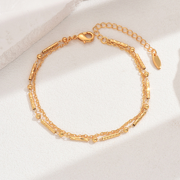 Fashionable Real 18K Gold Plated Brass Glass Double Layers Anklets for Women's Beachwear