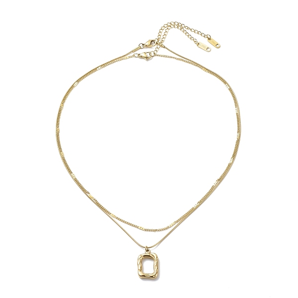 

PandaHall 2Pcs 2 Style 304 Stainless Steel Rectangle Pendant Necklaces Set, Curb Chain Necklaces Set for Women, Golden, 16.14~16.81 inch...