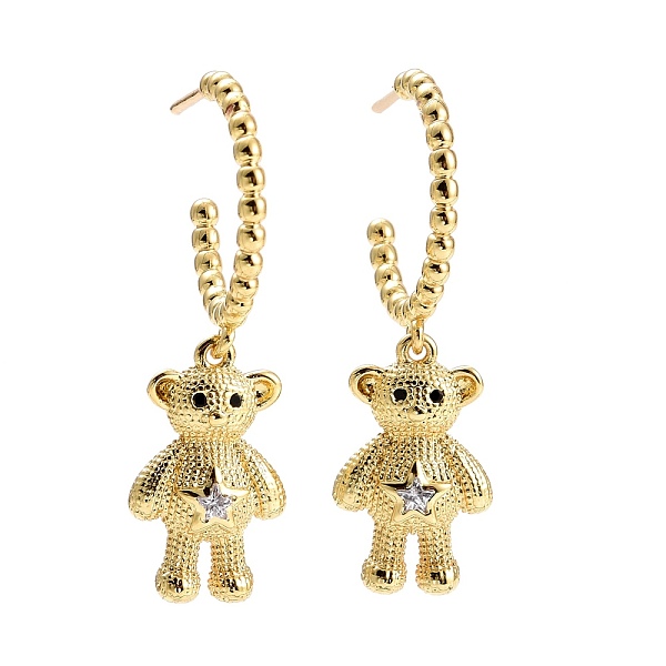 

PandaHall C-Shape with Bear Cubic Zirconia Dangle Stud Earrings, Real 18K Gold Plated Brass Long Drop Half Hoop Earrings for Women, Lead..., Clear