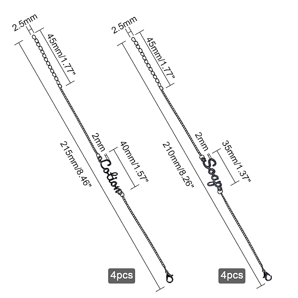 

PandaHall OLYCRAFT 8Pcs 2 Styles Zinc Alloy Link Bracelets, with Curb Chains and Velvet Bags, Word Lotion/Soap, Electrophoresis Black...