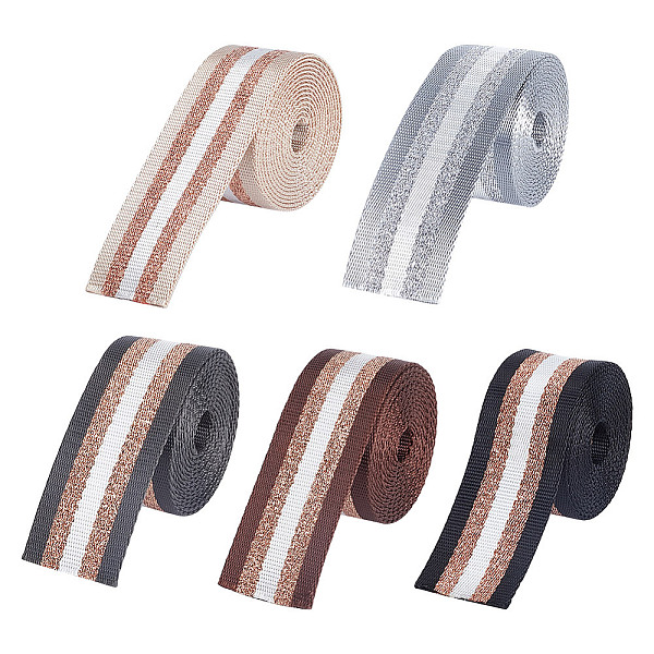 

PandaHall arricraft 10 Yards(9.14m) Striped Ribbon, 5 Colors 1.5'' Wide Flat Filigree Striped Grosgrain Ribbon Double Side Farmhouse Ribbon..., Multicolor
