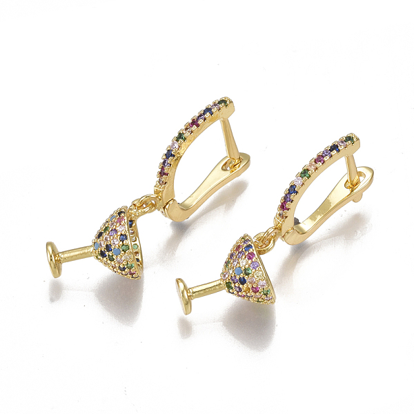 

PandaHall Brass Micro Pave Cubic Zirconia(Random Mixed Color) Dangle Hoop Earrings, Wine Glass, Golden, 33.5mm, Pin: 2x0.8mm Cubic Zirconia